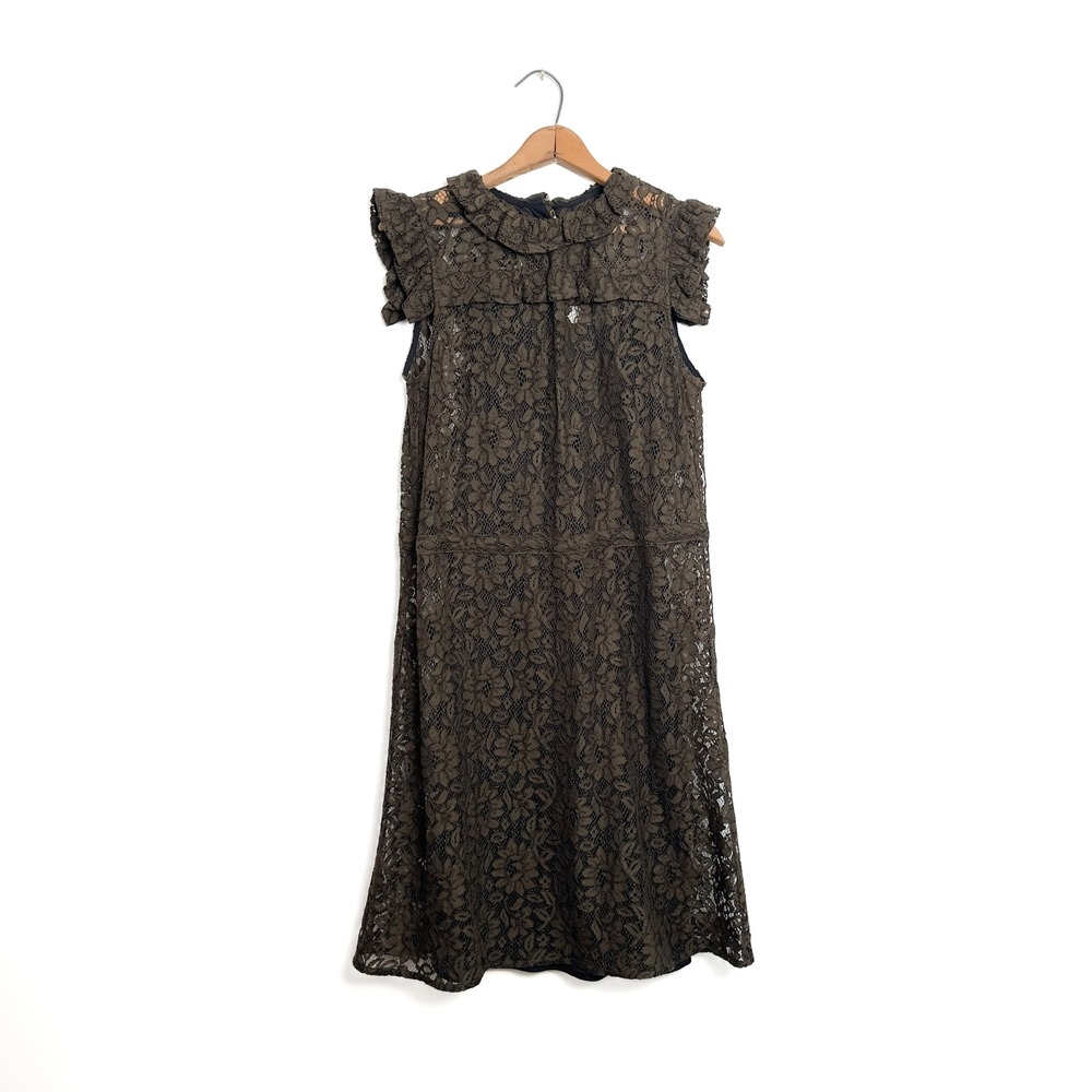 SONIA by Sonia Rykiel Lace Ruffle Collar Dress Olive Green - Size‎ 8/10
